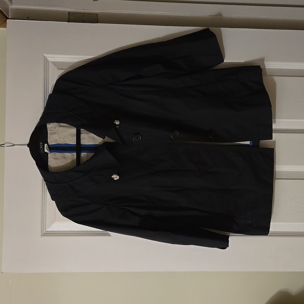 VTG J Crew Jacket Navy Blue Jacket Coat Hood Womens 8 Buttons Preppy